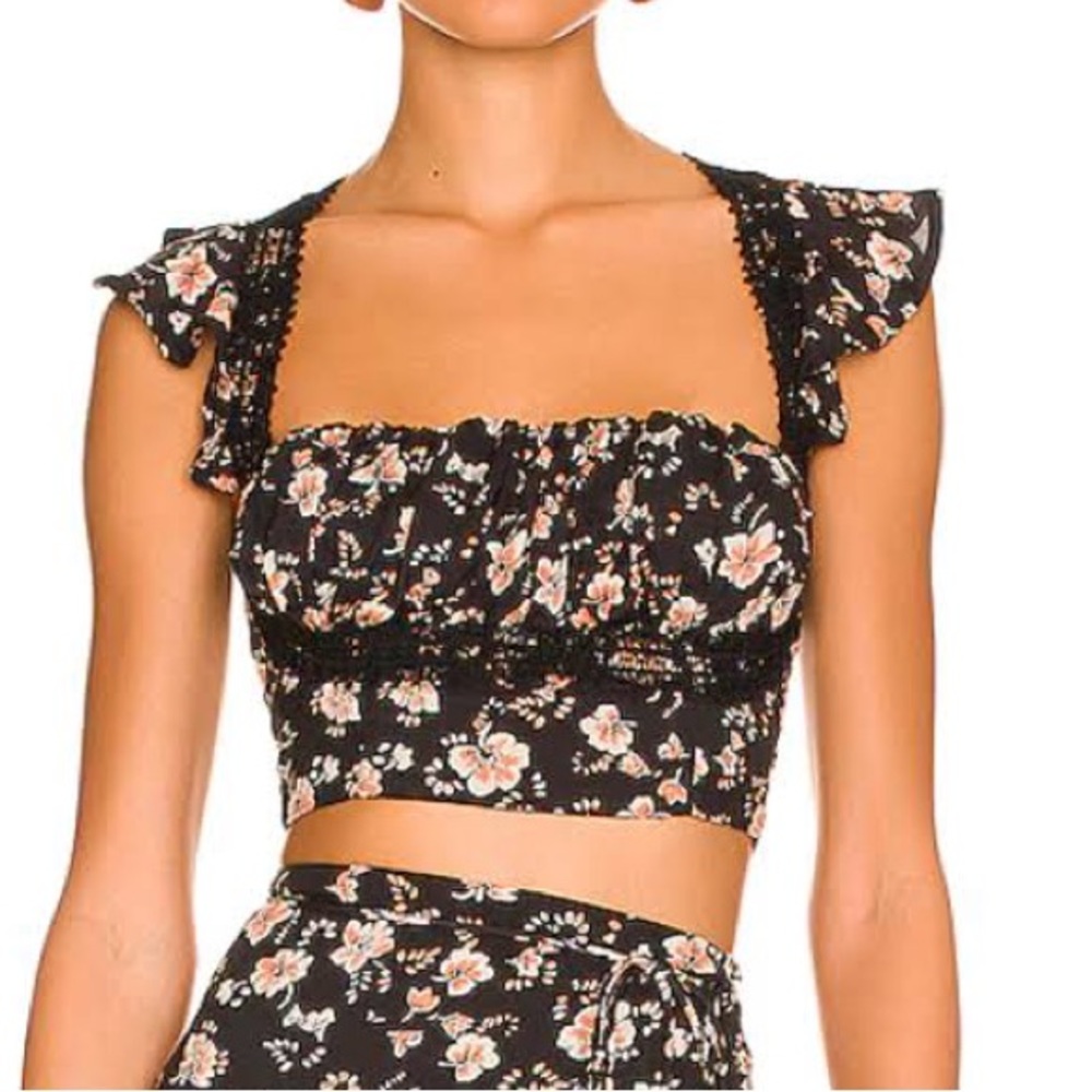 Free People Bijou Smocked Floral Crop Top size 10